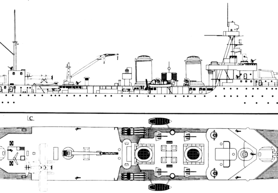 Крейсер NMF La Motte-Picquet 1928 [Light Cruiser] - чертежи, габариты, рисунки